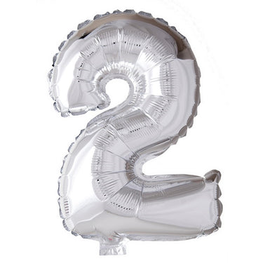 Globos cijfer ballon nummer '2' zilver folie 40cm geschikt voor helium