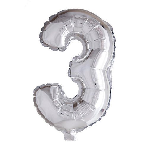 Globos folie ballon nummer '3' zilver 40cm