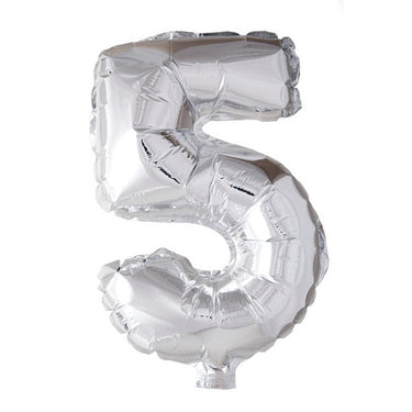 Globos cijfer ballon nummer '5' zilver folie 40cm geschikt voor helium
