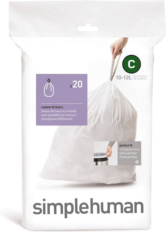 Simplehuman code c afvalzakken - 12 liter - 20 stuks - met trekband - wit