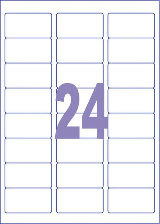 Kangaro etiketten - universeel - zelfklevend - inkjet laser kopieer - 63,5x33,9mm - doos a 25 vel - 24 stickers per vel - k-6333-25