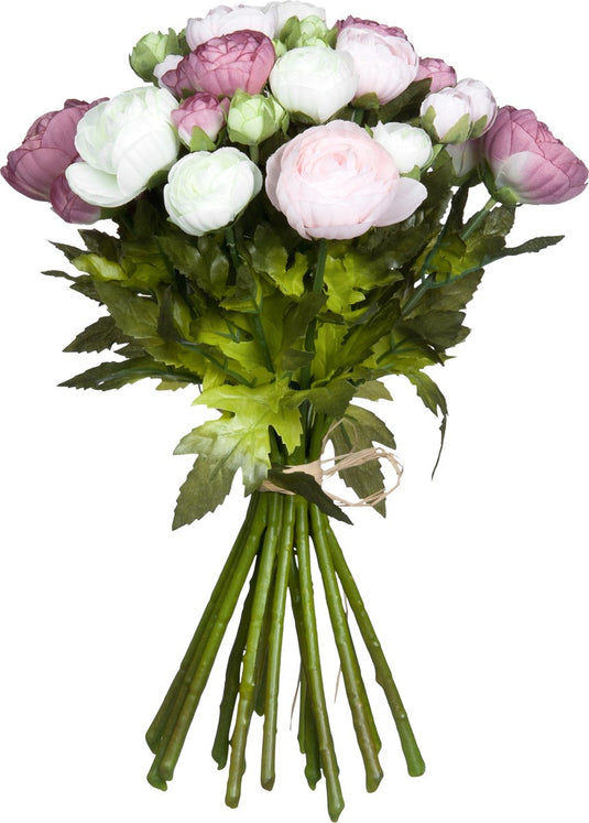 Mica decorations boeket - kunstbloemen - roze wit - ranunculus ranonkel kunstbloemen - 35 cm - bruidsboeketten