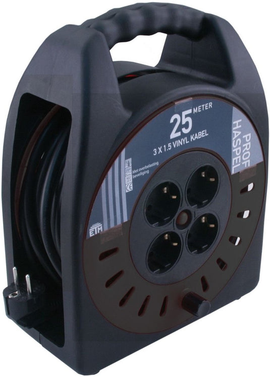 Q-link kabelbox - prof - randaarde - 3 x 1.5 mmâ² - 25 m - zwart geel