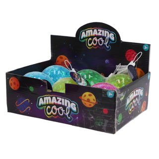 Amazing cool stuiterbal glitter met lampje 10 cm assorti | 6 stuks