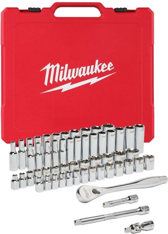 Milwaukee ratel + doppen set 3 8 drive 56 pct ratel + dopsleutelset sae + metric - 4932464946