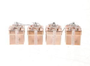 Hbx natural living kersthanger cadeautje set a 4 stuks 10,6x10,6x7,5cm roze