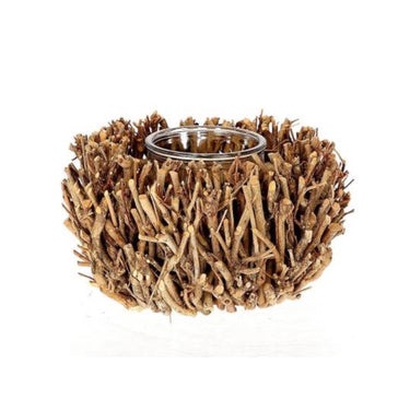 Hbx natural living theelichthouder tea branch met glas d22h12 natural