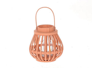 Hbx natural living hbx living lantaarn met glas van hout dia15,5x15cm roze