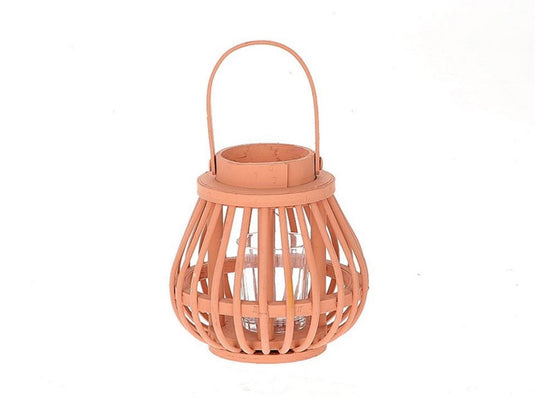 Hbx natural living hbx living lantaarn met glas van hout dia15,5x15cm roze