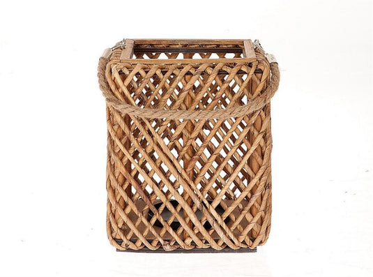 Hbx natural living hbx living lantaarn sentio met glas van gras 20x20x25cm bruin