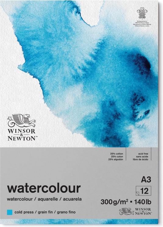 Winsor newton classic aquarelpapier grain fin blok 300 gram a3