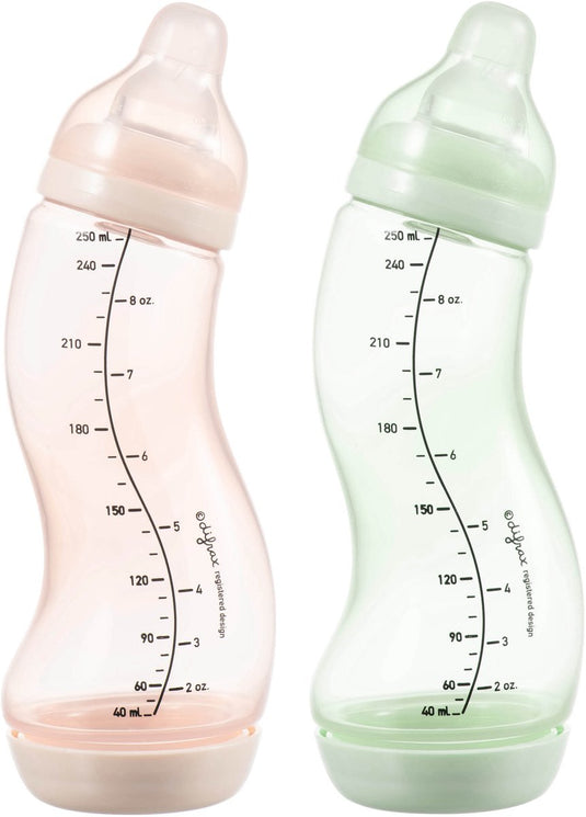 Difrax babyfles natural - 250 ml - roze lichtgroen - 2 stuks - s-fles - anti koliek