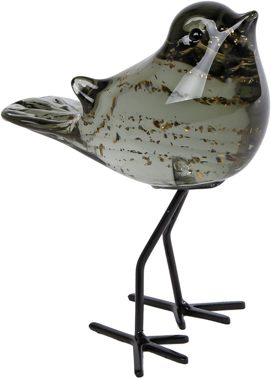 Van manen sculptuur vogel decoratie glas groen 11x8x14cm.