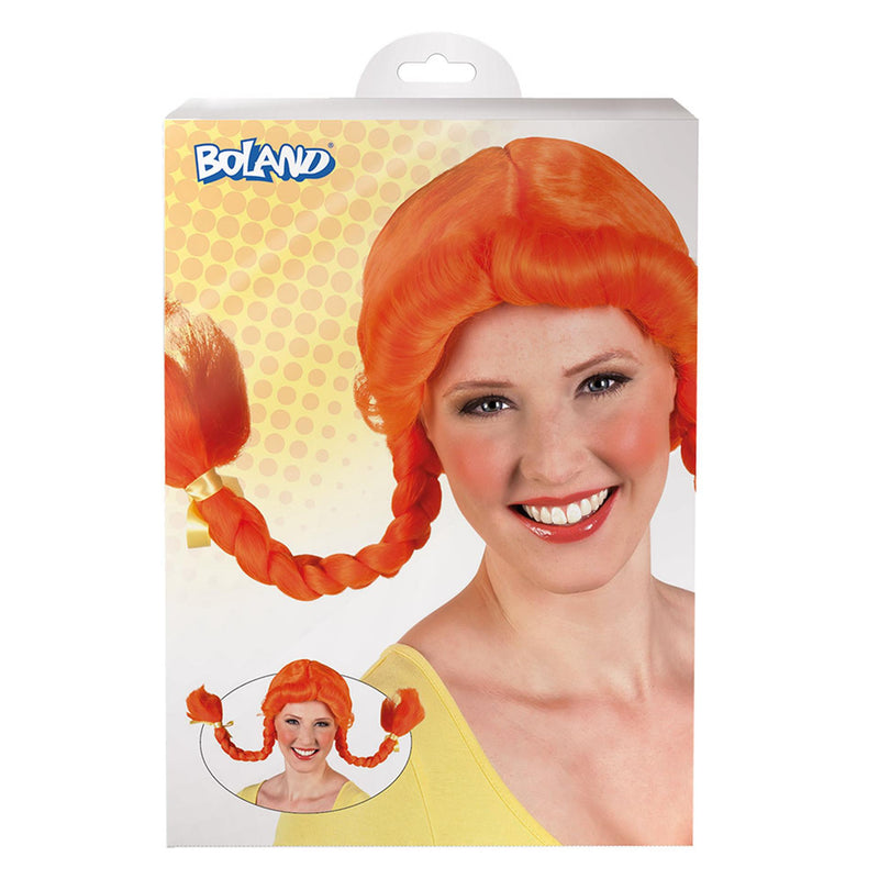 Load image into Gallery viewer, Boland pruik met oranje vlechten en strik

