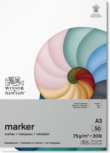 Winsor newton bleedproof marker pad – 75 g m², a3, 50 vellen, markerpapier voor tekenen, illustratie schetsen - markerblok a3