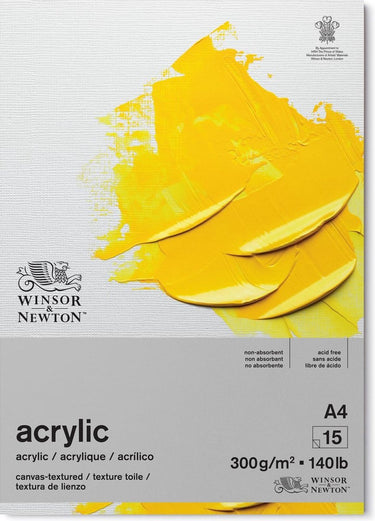 Winsor newton 6534005 galeria acrylpapier pad – 300 g m², a4, 15 vellen, gelijmd, canvasstructuur - acrylblok a4