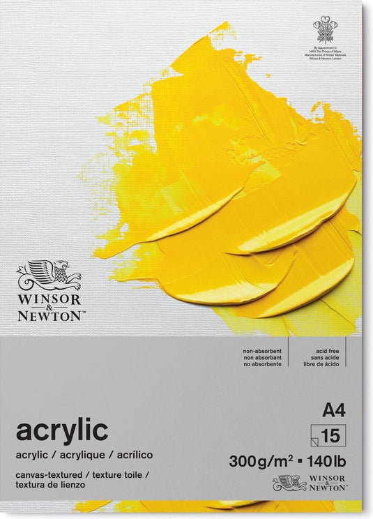 Winsor newton 6534005 galeria acrylpapier pad – 300 g m², a4, 15 vellen, gelijmd, canvasstructuur - acrylblok a4