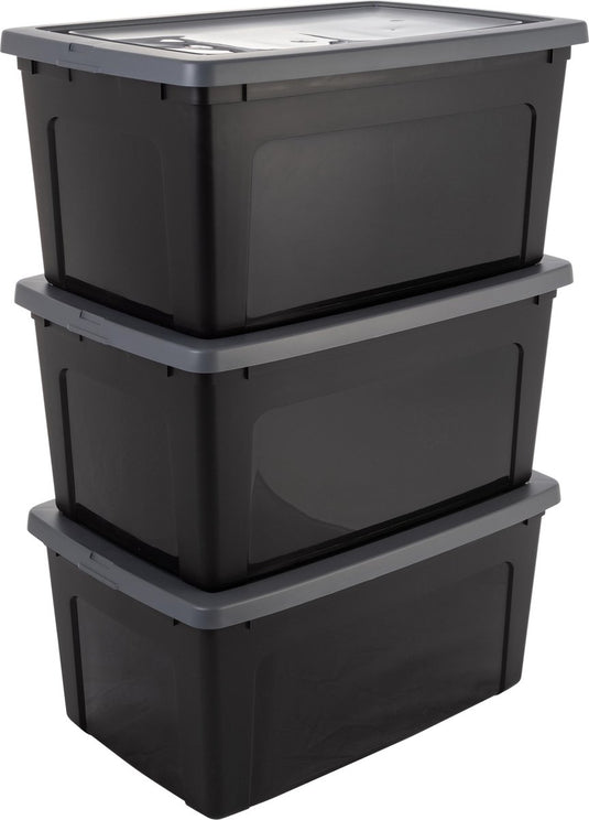 Iris clearbox opbergbox - 50l - kunststof - zwart grijs - set van 3