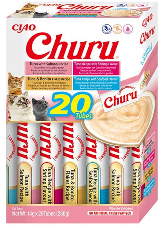 Inaba churu puree multipack - kattensnack - tonijn zeevruchten 20x14 g