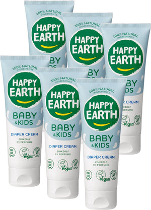 Happy earth bundel zink billencrème baby kids - 100% natuurlijke ingrediënten - microplasticvrij - babyverzorging – parfumvrij - met zinkoxide – luierzalf – geschikt voor pasgeborenen – 6 x 75ml - voordeelverpakking