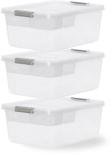 Iris storage opbergbox met clips en inlegtray - 12.5l - organiseerbaar - kunststof -transparant grijs - set van 3