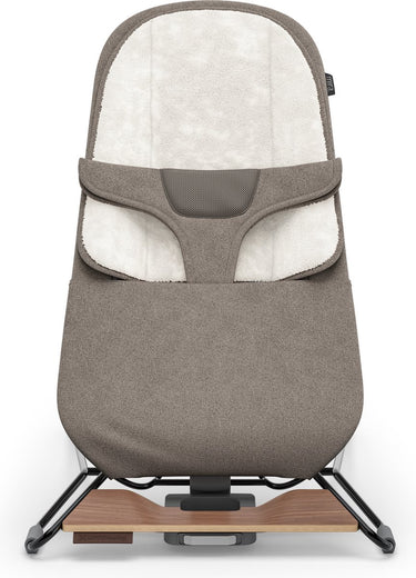 Uppababy - mira wells - wipstoel - bouncer -taupe - zwart frame met houten voet - baby en peuter - 2-in-1 schommelstoel - relax