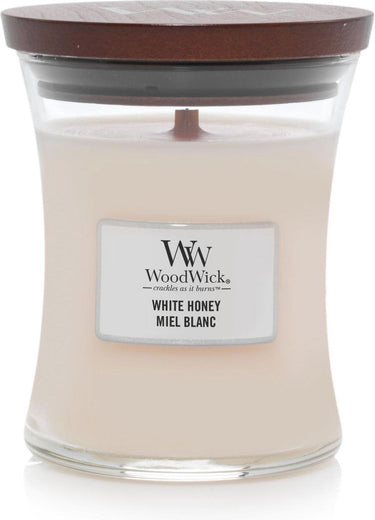 Woodwick hourglass medium geurkaars - white honey - 60 branduren