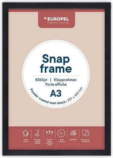 Europel kliklijst - posterlijst - a3 - 29,7 x 42 cm - 25mm frame - mat zwart