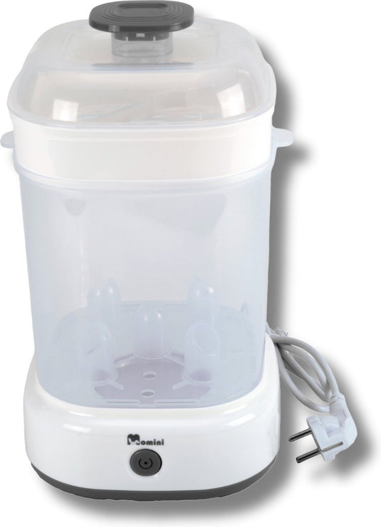Momini quicksteam sterilisator - uv desinfectieapparaat - sterilisator voor 5 babyflessen - snel en veilig - automatische uitschakeling - compact - wit