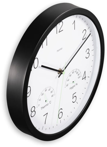 Hama wandklok- santorini- tikt niet - thermo- ygrometer- zwart