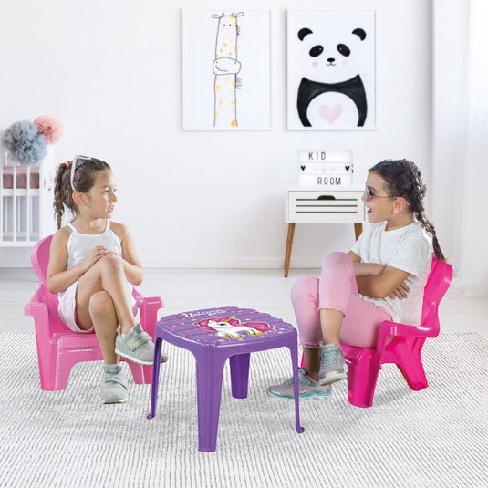 Dolu unicorn roze tafel met stoeltjes