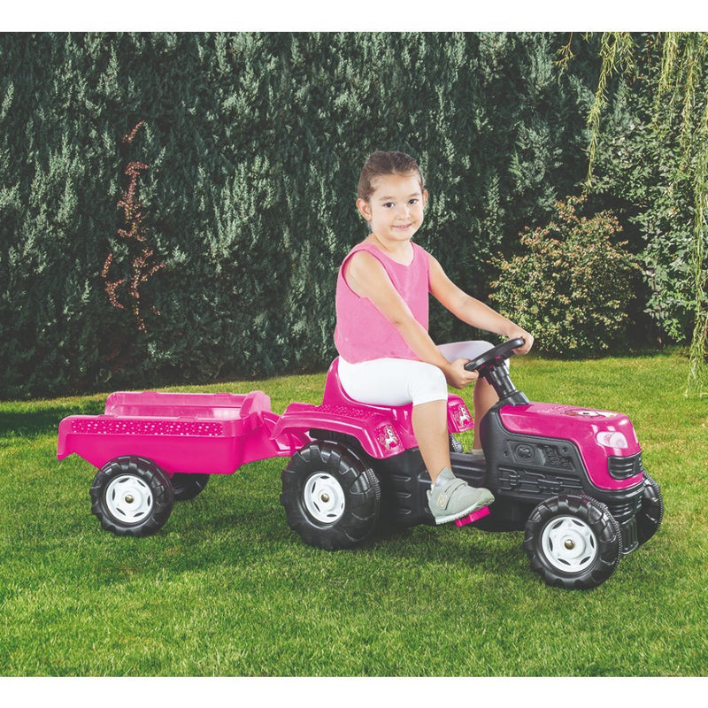 Load image into Gallery viewer, Dolu eenhoorn traptractor met aanhanger roze zwart
