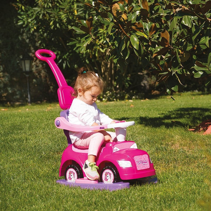 Load image into Gallery viewer, Dolu eenhoorn loopauto met duwstang roze
