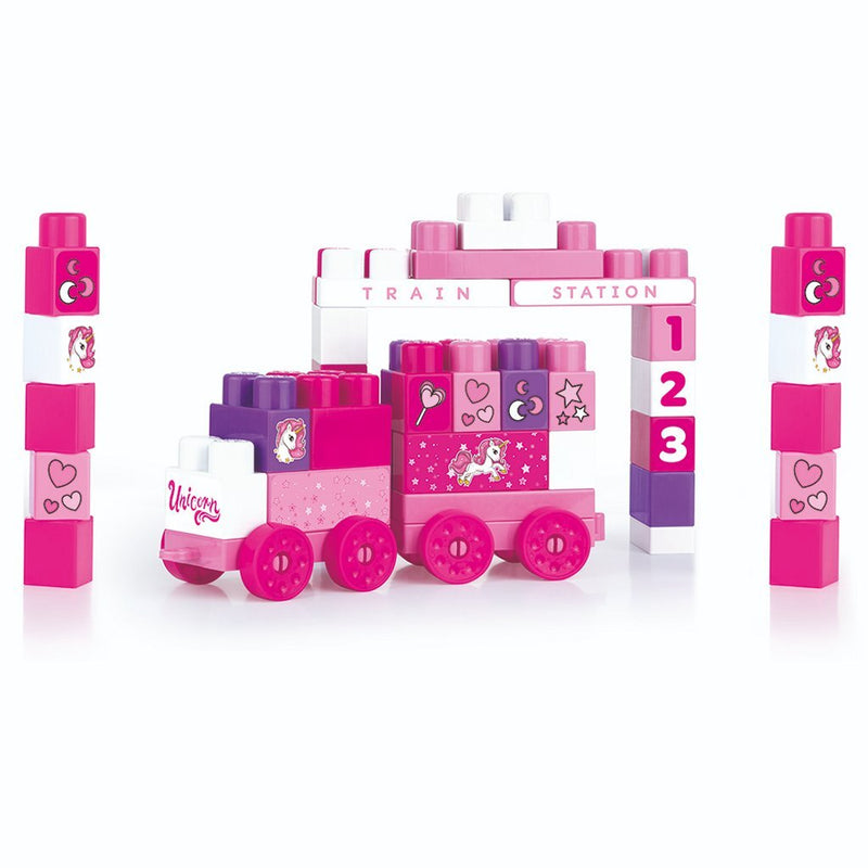 Load image into Gallery viewer, Dolu Dolu Eenhoorn JumBlocks Trein met 50 Blokken Roze
