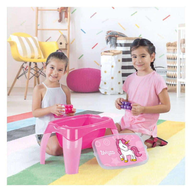 Load image into Gallery viewer, Dolu eenhoorn activiteitentafel + 30 blokken roze
