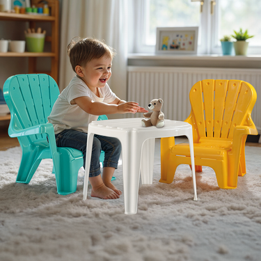 Dolu tafel met 2 stoelen turquoise geel