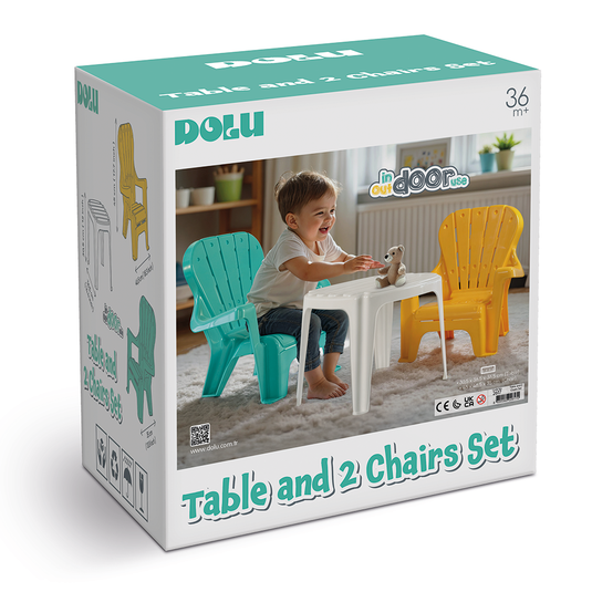 Dolu tafel met 2 stoelen turquoise geel