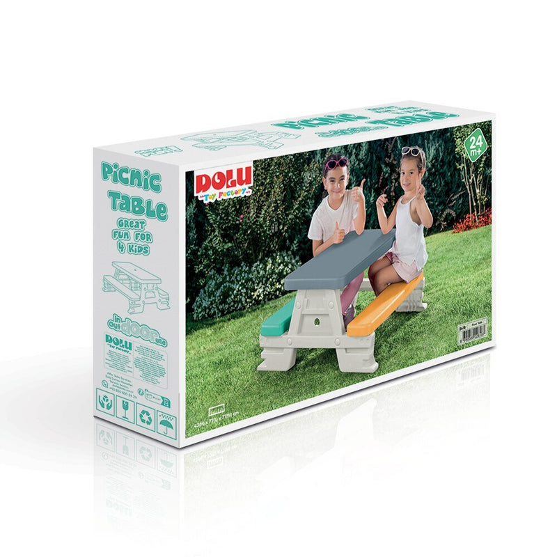 Load image into Gallery viewer, Dolu 2618 picknicktafel voor 4 kinderen binnen buiten grijs geel blauw wit
