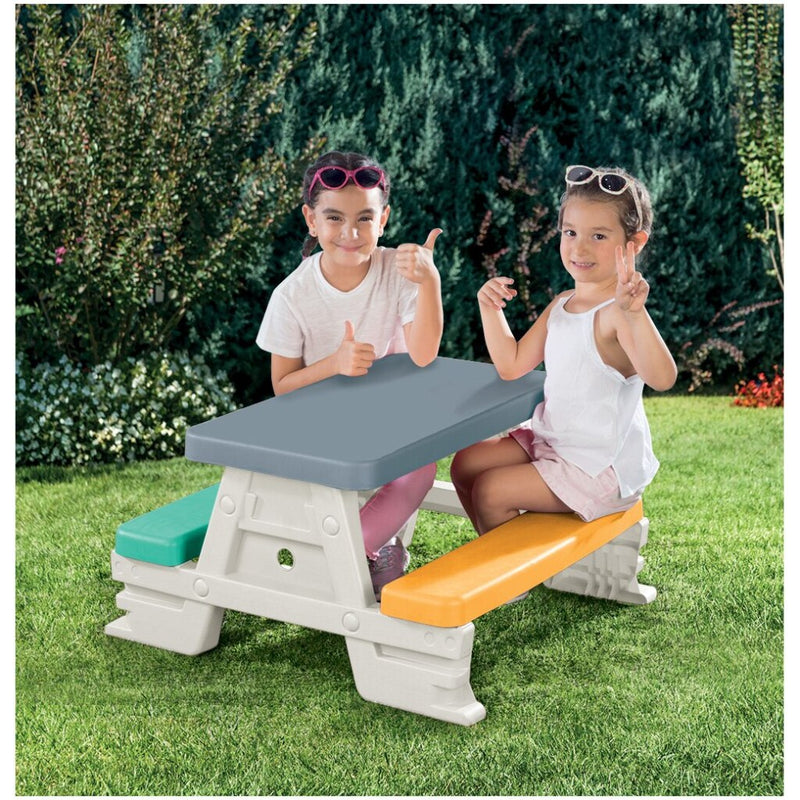 Load image into Gallery viewer, Dolu 2618 picknicktafel voor 4 kinderen binnen buiten grijs geel blauw wit
