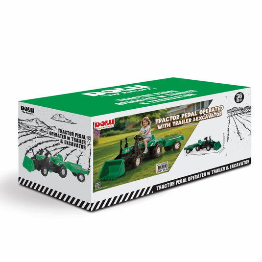 Dolu traptractor met aanhanger voorlader claxon groen zwart