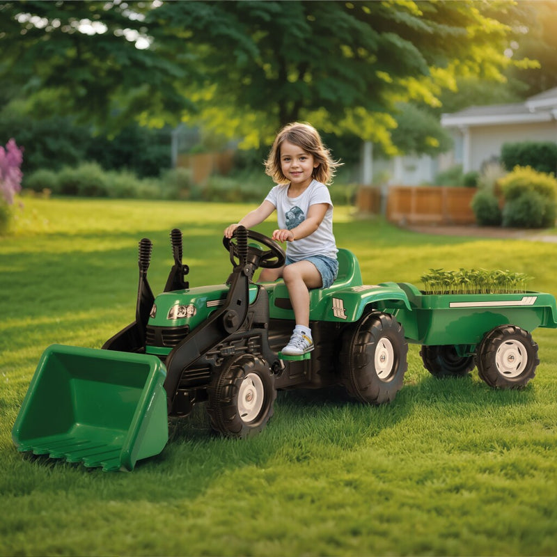 Chargez l'image dans la visionneuse de la galerie, Dolu traptractor met aanhanger voorlader claxon groen zwart
