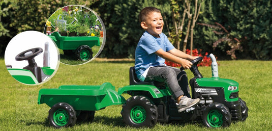 Dolu traptractor met aanhanger claxon groen zwart