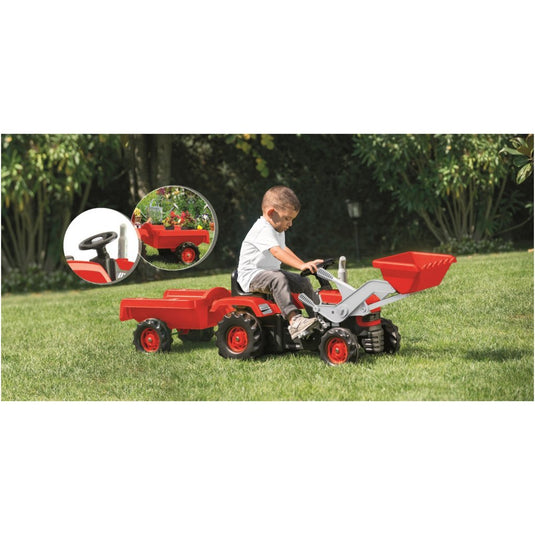 Dolu traptractor met aanhanger en lader rood zwart