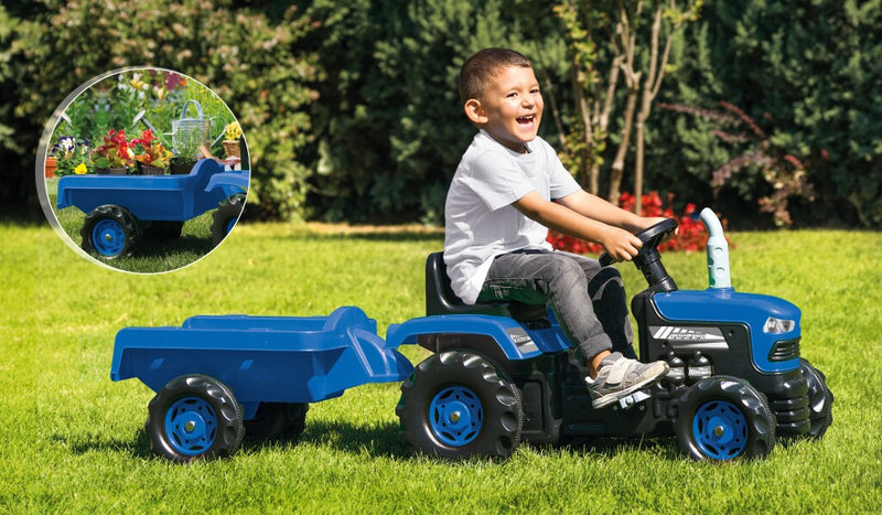 Afbeelding laden in galerijviewer, Dolu traptractor met aanghanger claxon blauw zwart
