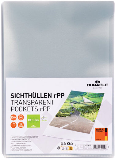 Durable zichttassen standard rpp din a4 kringloop kunststof, kunststof 0.10 mm transparant 247819 100 stuk(s)