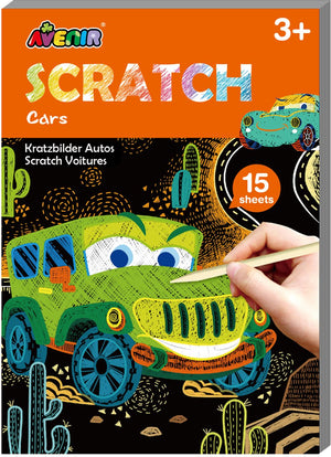 Avenir scratch art boek mini a6 - auto's - 15 pagina's - 3 jaar