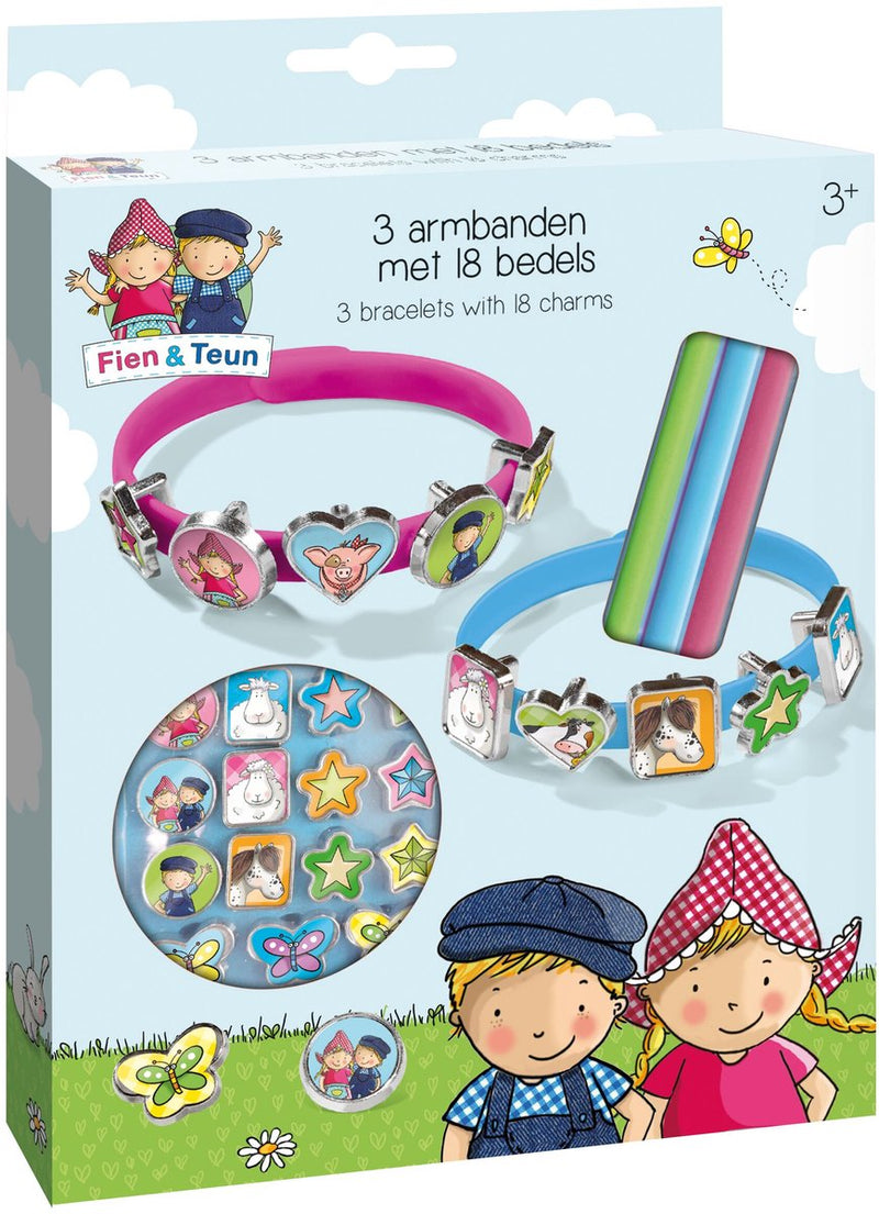Afbeelding laden in galerijviewer, Bambolino fien teun schuif armbandjes maken - 3 armbandjes met 18 schuifbedels - vanaf 3 jaar - toys - boerderij thema
