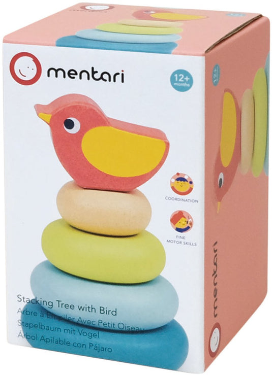 Mentari stapelaar - boom met vogel - 7x7x10cm - hout - 1 jaar