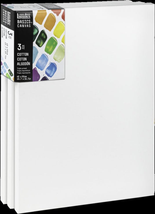 Liquitex 471040050 basics canvas 40 x 50 cm – set van 3 | 100% katoenen canvas ca. 280 g m² | drievoudig geprimed | voor acryl- olieverf