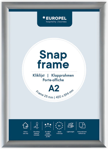Europel kliklijst – posterlijst – a2 – 42 x 59,4 cm – 25mm – aluminium – zilver